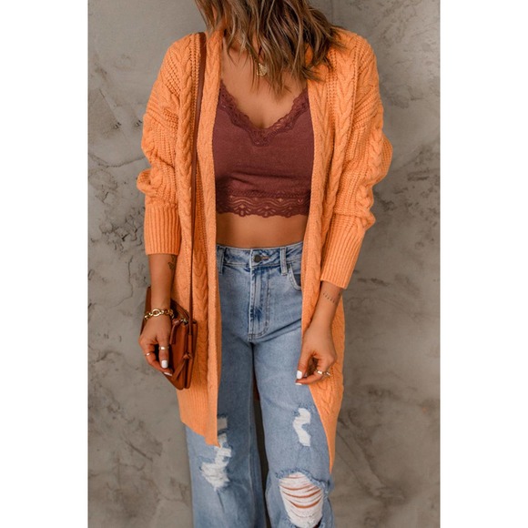 Cable-Knit Open Front Sweater Cardigan - Picture 3 of 5